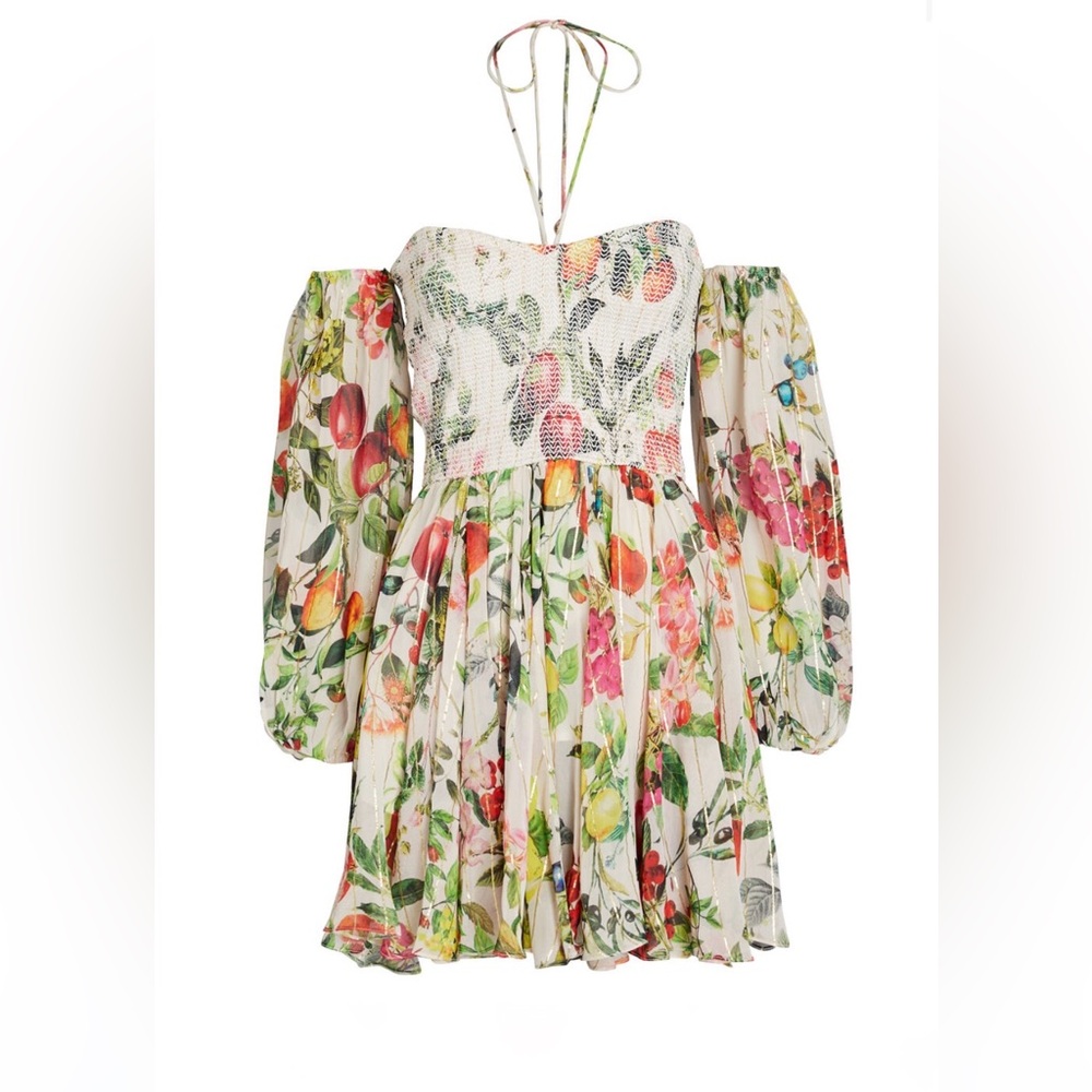 Rococo Sand Floral/Fruit Off-Shoulder Dress (Size S)